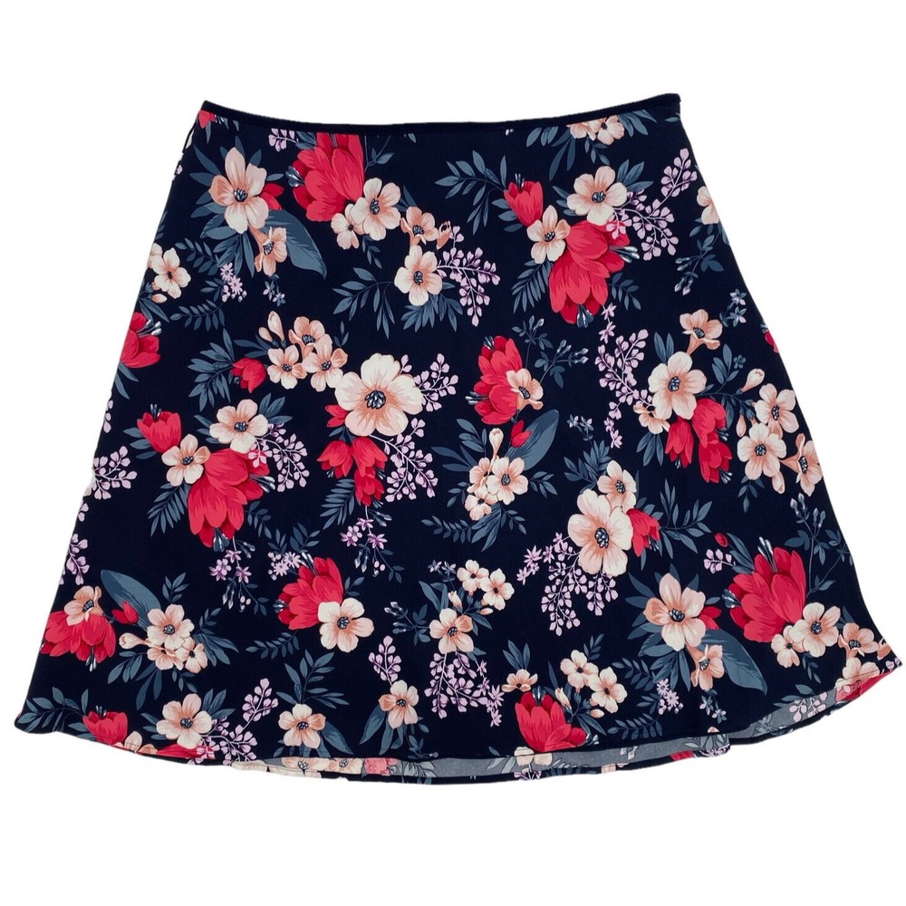 Premise Skirt XL A-Line Navy Blue Pink Floral Above Knee Lined Career or Casual